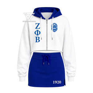 Vêtements de la sororité grecque Zeta Phi Beta pour femmes, ensemble 2 pièces brodé bicolore, sweat à capuche court zippé et mini-jupe - Product Image 1