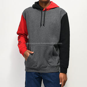 <b>Men's</b> Summer Streetwear Pullover Hoodie Custom Logo Heather <b>Grey</b> Cotton Embroidered Two-Colors Plain Dyed Technique - Product Image 1