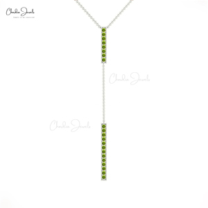 Collar con colgante de barra colgante al por mayor, con peridoto de 1 quilate engastado en pavé, collar en capas, proveedor de joyería de oro OEM/ODM - Product Image 2