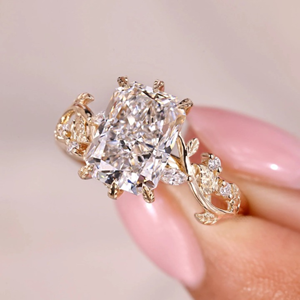 Anillo de corte radiante en estilo inspirado en la naturaleza, anillo de compromiso con diamante cultivado en laboratorio de 3.10 quilates, joyería, anillo de eternidad de oro vermeil de 14k - Product Image 6