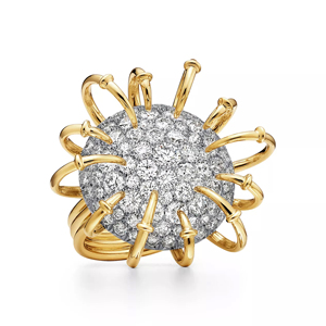 Luxury Yellow <b>Gold</b> <b>Cocktail</b> <b>Ring</b> With Round Brilliant Cut Diamond Flower Design For Women Party Jewelry - Product Image 2