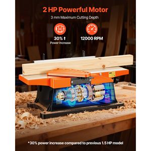 Fresatrice per legno da banco 2 HP 12000 RPM con testa a spirale a 12 lame e regolazione della profondità di 6 pollici e 1/8 per giunzioni a dita - Product Image 3