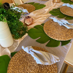 Tapis rond artisanal en jacinthe d'eau Dai Ngan Dzung de haute qualité, naturel, personnalisable, décoration de table vintage - Product Image 4