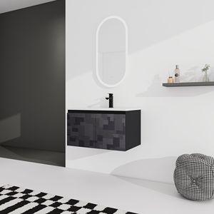 Mobile bagno sospeso da 30 pollici con lavabo in ceramica e anta con chiusura ammortizzata, kit di montaggio (KD) - Product Image 3