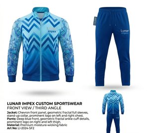 Ensemble de survêtement unisexe à motif géométrique chevron, coupe ajustée, veste zippée intégrale et pantalon, tenue de sport en gros pour l'entraînement - Product Image 4