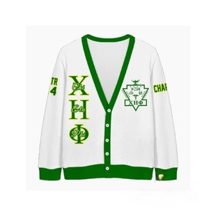 Cárdigan Verde de Punto con Cuello en V y Letras Griegas XHO Bordadas, Suéter Casual de Otoño para Mujer, Estilo de Manga Regular - Product Image 4