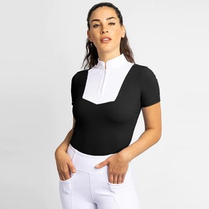 Camisetas de equitación para mujer con etiqueta impresa personalizada, negras, transpirables, de malla ligera, de secado rápido, 100% poliéster. - Product Image 4