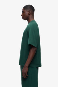 T-shirt homme vert foncé, design uni, manches courtes, coton respirant, logo personnalisé, vêtements décontractés, vente en gros, coupe estivale - Product Image 4