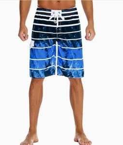 <b>Men</b> s Striped Board Shorts Quick Dry Drawstring Swim <b>Trunks</b> With Pockets Casual Beach Wear Short Length Mid Waist Blue Pattern - Product Image 1