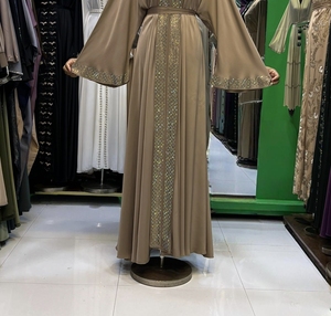 Wholesale Modest Dubai Beaded Sequined Long Sleeve Abaya Muslim Traditional Handmade Wedding Women Polyester Breathable V Neck - Product Image 3