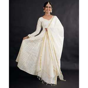 Magnifique ensemble Anarkali en coton blanc et lurex, taille XS, pour les occasions de mariage - Product Image 3