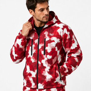 Ensemble de survêtement unisexe personnalisé en nylon camouflage rouge avec broderie de logo, coupe-vent, pantalon et veste, OEM, marque privée, sweats à capuche en gros - Product Image 5