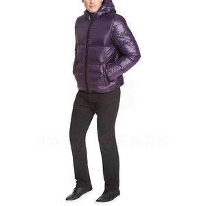 Chaqueta Acolchada con Capucha para Hombre, Color Morado, Rellena de Plumón, Resistente al Viento, Informal, para Invierno, con Cierre de Cremallera, Corte Regular, Color Sólido - Product Image 4