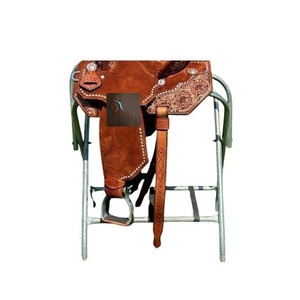Brown Roughout <b>Leather</b> Western Barrel Horse Saddle Floral Hand <b>Tooled</b> Rawhide Braiding Hard Seat Tack Set 10"-18" Inch - Product Image 2