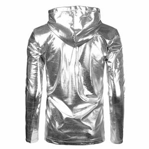 เสื้อฮู้ดครอปผู้หญิงแบบสะท้อนแสงเมทัลลิก ผ้ามันวาว แฟชั่นสตรีทแวร์ เสื้อผ้าระดับมืออาชีพ ผู้ผลิตเสื้อผ้า OEM ODM - Product Image 4