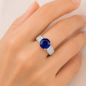 925 Sterling <b>Silver</b> Rhodium Plated Blue Sapphire CZ <b>Solitaire</b> <b>Ring</b> Luxury Pave Engagement <b>Ring</b> for Women Wedding Jewelry - Product Image 3