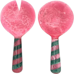 FAIZA CRAFT Juego de Utensilios para Ensalada de Resina Ecológica Hechos a Mano de Primera Calidad, Cuchara con Elegante Textura de Mármol Aqua Swirl, Aptos para Microondas - Product Image 1