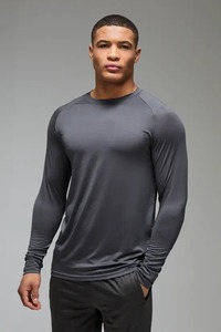 Camiseta de manga larga ajustada para hombre, para gimnasio, entrenamiento, atlética, con cuello redondo, informal, para fitness. - Product Image 2