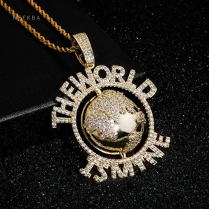 The World Is Mine Earth Pendant - Iced Out Hip Hop Pendant Handmade Moissanite 925 Silver Pendant, Crafted by Indian Artisans - Product Image 4