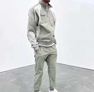 Ensemble de survêtement gris clair pour homme, fermeture éclair intégrale, sportif, respirant, 100 % nylon, coupe classique, couleur unie, poches latérales imprimées, hiver - Product Image 6