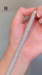 High-Density Multi-Row Tennis <b>Bracelet</b>, Sparkling Wide Band Zirconia <b>Bracelet</b> for Evening Wear - Product Image 1
