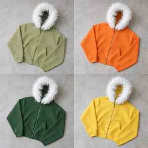 เสื้อสเวตเชิ้ตมีฮู้ดสีฟ้าอ่อน ซิปหน้า ผ้าฟลีซ แต่งขน ทรงปกติ ใส่ได้ทั้งชายและหญิง เหมาะสำหรับใส่ลำลองในฤดูหนาว - Product Image 5