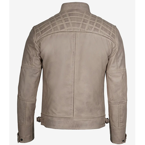 OEM 2026 Best Selling Beige Cowhide Leather <b>Jacket</b> Men's Stand Collar <b>Zipper</b> <b>Pockets</b> 100% High Quality Low MOQ Fashion <b>Jackets</b> - Product Image 2