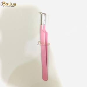Bellus International Professional Pink L-Shape <b>Lash</b> Tweezers Powder Coated Stainless Steel Silver Smooth Precision Tips for - Product Image 1