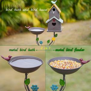 Combinación de Comedero y Baño para Pájaros de Metal para Exteriores, con Estaca para Jardín y Detalles Florales Decorativos, Comedero para Pájaros Silvestres para Patio y Césped, Superventas - Product Image 4