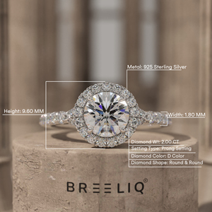 14K White Gold Round Diamond Halo Engagement Ring Pave Band Luxury <b>Bridal</b> Wedding Fine Jewelry - Product Image 4