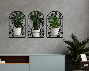 Supports muraux pour plantes en métal noir avec motif de feuilles botaniques décoratives, jardinières murales modernes pour salon - Product Image 3