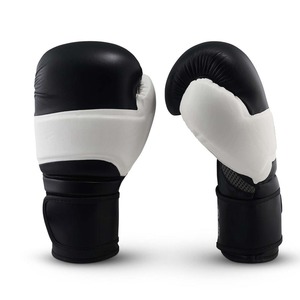 Black And <b>White</b> Boxing Gloves Leather <b>Lace</b> Up Breathable For Adults Training - Product Image 1
