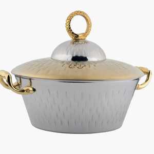 Luxury Hammered Gold Conical <b>Lid</b> Casserole With Silver Body Insulated Stainless Steel Hot <b>Pot</b> Serving Dish With Side Handles - Product Image 1