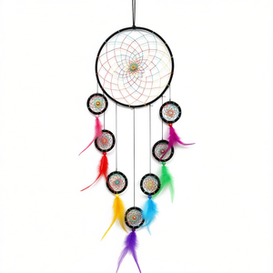 Acchiappasogni colorato 18x70 cm con piume e perline, decorazione da appendere alla parete per la casa e la camera da letto - Product Image 1