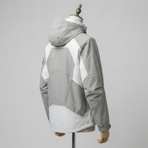 <b>Men</b> Gray <b>White</b> Hooded Windbreaker <b>Jacket</b> Geometric Panel Full Zip Lightweight Outdoor Sports <b>Jacket</b> - Product Image 4