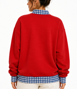 Manufacturer Custom Logo Women's <b>Mock</b> <b>Neck</b> Sweatshirt Letter Applique Patchwork Loose Long Sleeve Contrast Polka Dot <b>Top</b> - Product Image 3