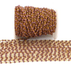 Chaîne de chapelet en hydro-cristal de lavande, perles facettées de 3 mm, chaîne plaquée or enroulée sur fil pour la fabrication de bijoux - Product Image 4