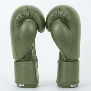 Gants de boxe d'entraînement en cuir vert olive 10 oz avec fermeture respirante, sangle de poignet réglable, emballage personnalisable - Product Image 4