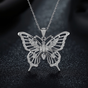 14K <b>Gold</b> Butterfly <b>Pendant</b> Necklace with Open Filigree Wings and Diamond Accents Fine Jewelry Luxury Elegant Necklace for Women - Product Image 3