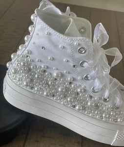 Baskets de luxe argentées en cristal pour femme, avec strass et pierres précieuses rouges, chaussures à plateforme à semelle épaisse, décontractées, pour mariée et mariage - Product Image 2