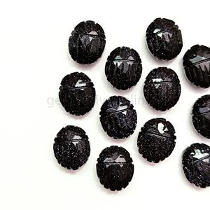Natural Black Sunstone Hand Carved <b>Boho</b> Egyptian Scarab Gemstone Beads Sunstone Charms For Jewelry Making From Indian Wholesale - Product Image 2
