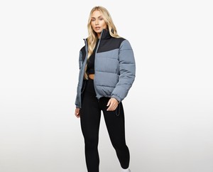 Women Canvas Quilted Puffer Jacket Hooded Full Sleeve <b>Covered</b> <b>Button</b> Closure Breathable Eco-Friendly Winter Outerwear - Product Image 2