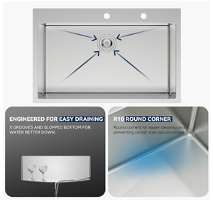 Fregadero de cocina de un solo cuenco de acero inoxidable 304 hecho a mano, lavabo profundo, acolchado insonorizado, resistente a la oxidación para cocinas grandes - Product Image 5