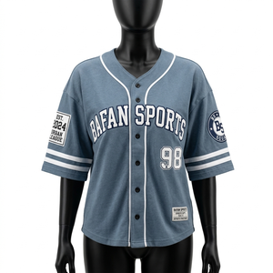 Maillot de baseball pour femmes, 190 GSM, polyester de haute qualité, évacuation de l'humidité, rayures bleues et blanches, logo sublimé, maillot de baseball pour femmes - Product Image 1