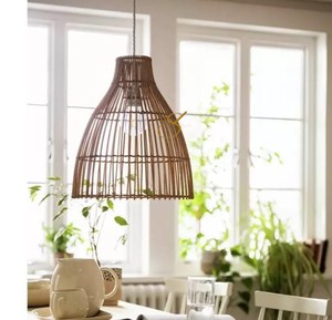 Abat-jour en rotin personnalisé en forme d'entonnoir, couvercle de lampe suspendue en bambou à rayons ouverts, abat-jour rustique E27 évasé pour lustre suspendu au plafond - Product Image 2