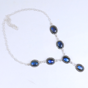 Collar de Moda con Piedras Naturales de Labradorita Ovaladas, Chapado en Plata de Ley 925, de Alta Calidad, Venta al Por Mayor - Product Image 5