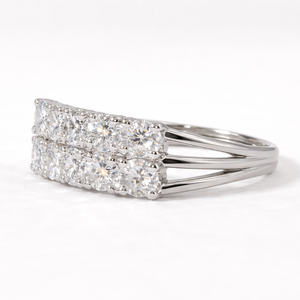 Elegante Anillo de Compromiso Art Deco de Dos Hileras con Diamantes Cultivados en Laboratorio, Oro Sólido de 18K, Anillo de Boda Único con Diseño de Vástago Dividido - Product Image 2
