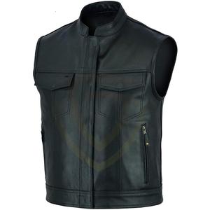 Gilet en cuir pour homme, automne/hiver, épais, coupe-vent, formel, fermeture éclair, sans manches, multi-poches, vêtement d'extérieur - Product Image 2