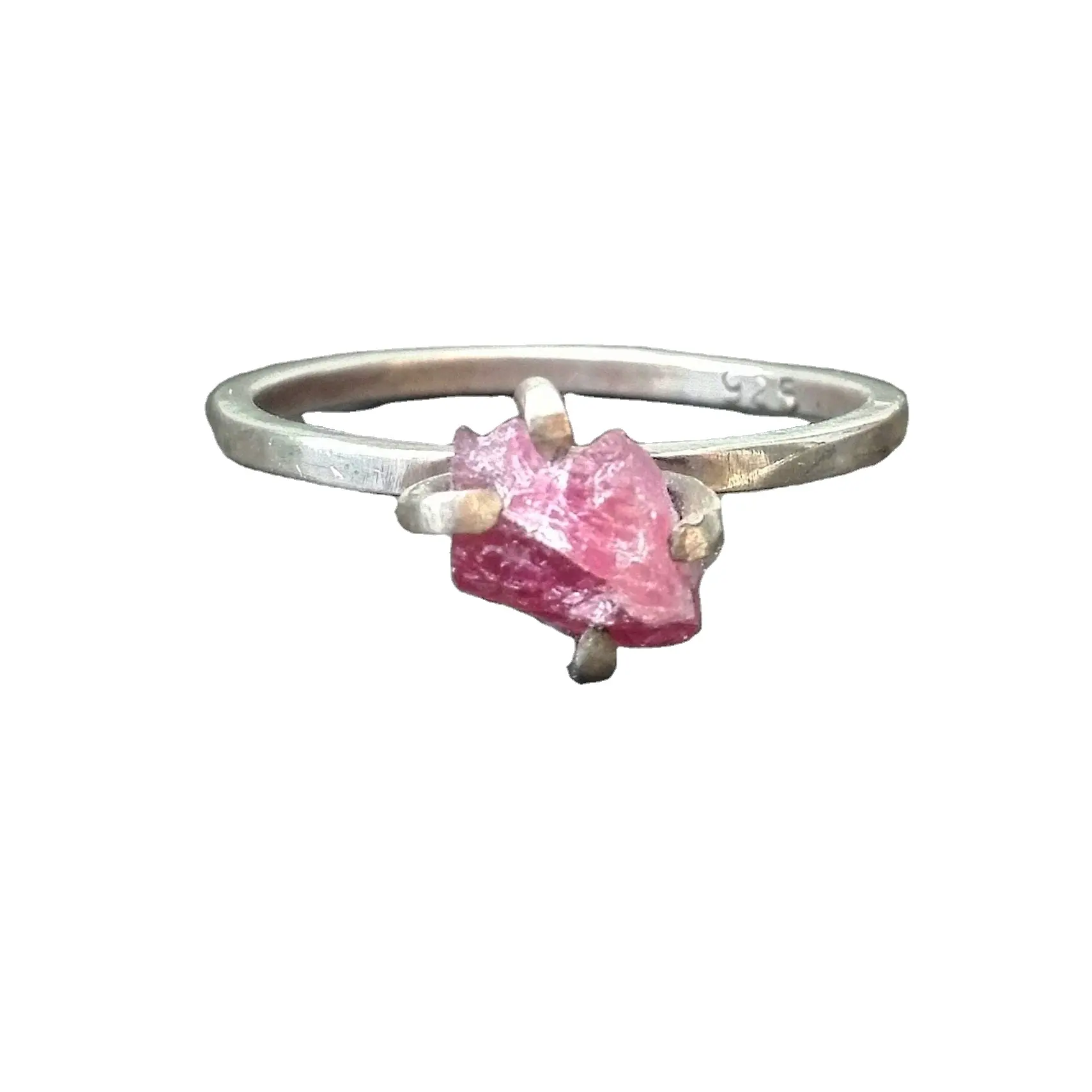 Anello di quarzo rosa grezzo in argento Sterling 925 in pietra grezza naturale con anello in cristallo di quarzo rosa regalo per ragazze gioielli Birthstone