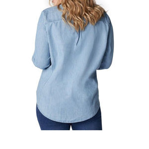 Camisas Vaqueras Elegantes para Mujer, 100% Algodón Orgánico, Dos Bolsillos Delanteros, Corte Casual, Estilo Vaquero, Camisa Vaquera Ajustada OEM - Product Image 3